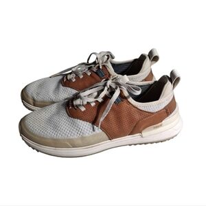 True Linkswear Men's 10.5 True Lux Hybrid Golf Shoes White Brown Knit Spikeless